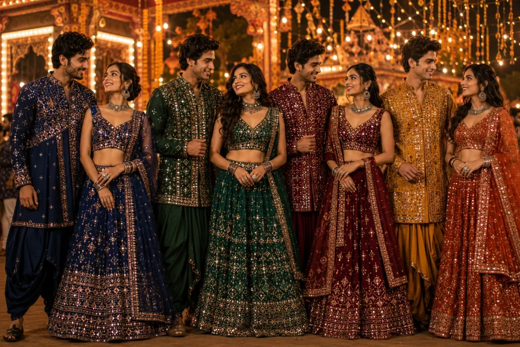 Trending color combinations for Garba Outfit Ideas in 2026.
